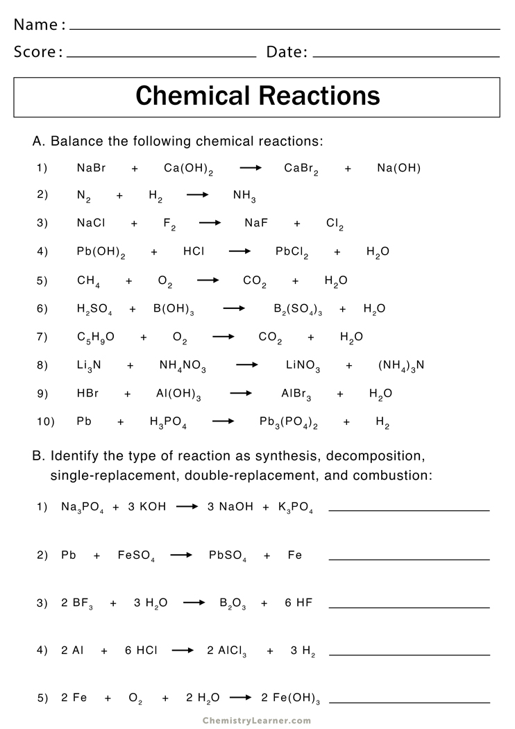 Ap Chemistry Worksheets