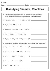 Types of Chemical Reactions Worksheets - Free Printable