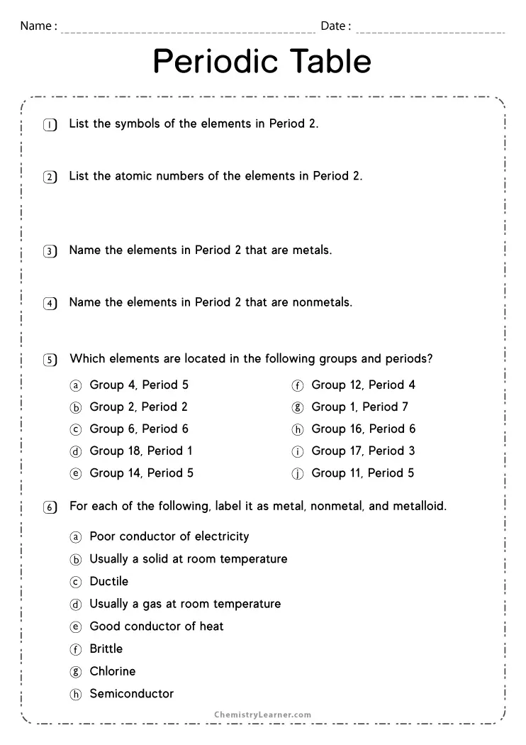 Free Printable Periodic Table Worksheets