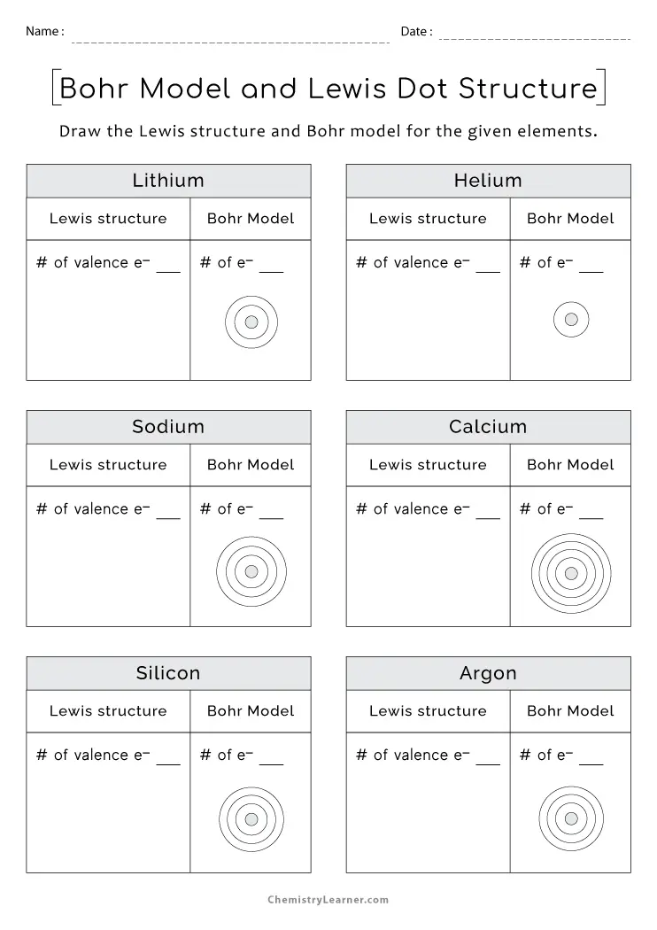 Free Printable Lewis Dot Structure and Bohr Model Worksheets